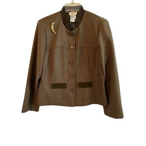 Koret Dress Petites Brown Pantsuit with Brooch Vintage Size 10P Work Church